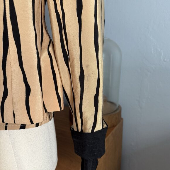 Vtg 80s DAVID HAYES 3pc Silk Blouse Blazer & Pleated Skirt Suit Striped - Picture 12 of 12